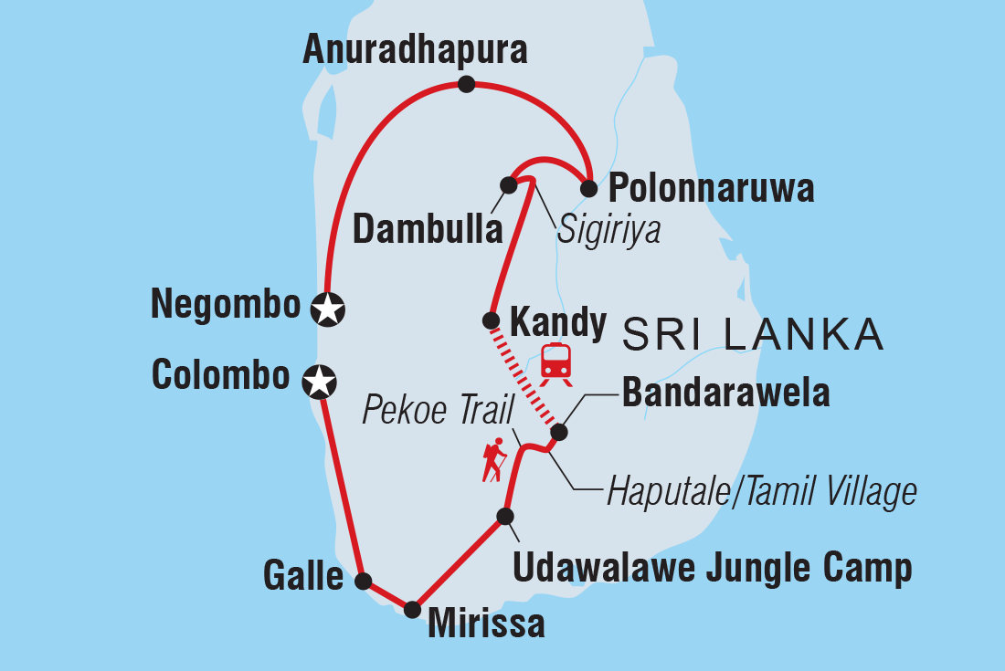 Best of Sri Lanka Itinerary Map