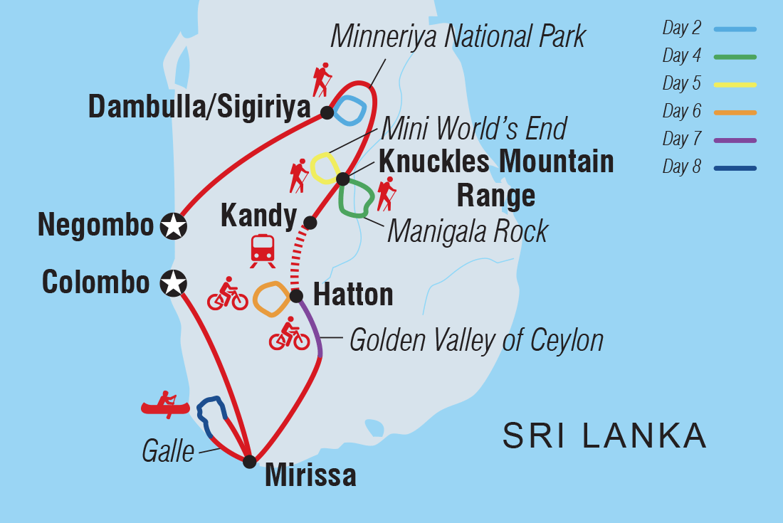 Sri Lanka: Hike, Bike & Kayak Itinerary Map