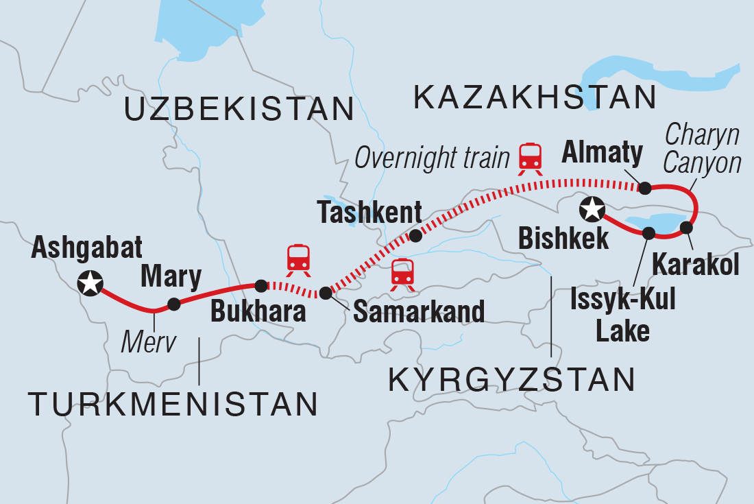 Highlights of Central Asia Itinerary Map