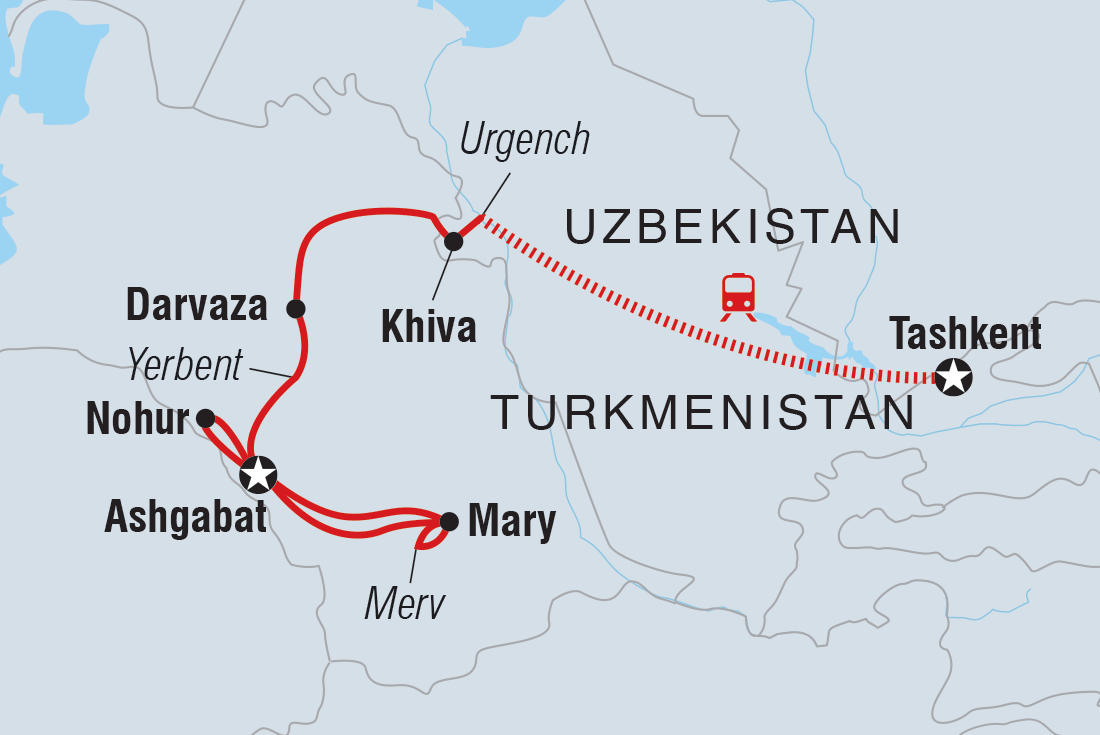 Tashkent to Ashgabat Itinerary Map