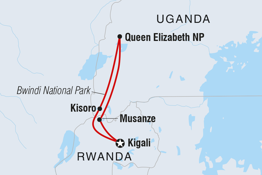 Remarkable Rwanda & Gorillas of Uganda Itinerary Map