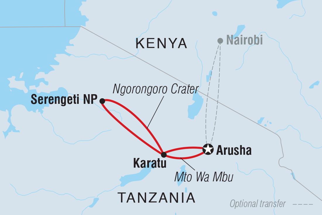 Tanzania Family Safari Itinerary Map