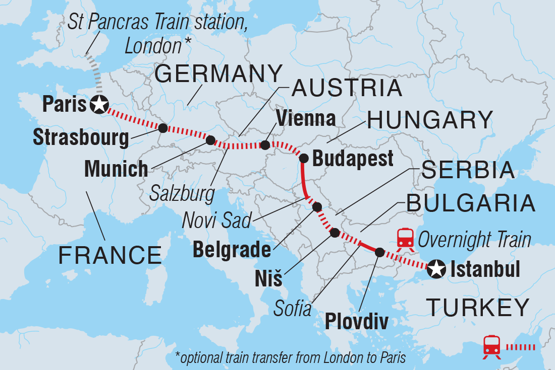 Express to the Orient: Paris to Istanbul Itinerary Map