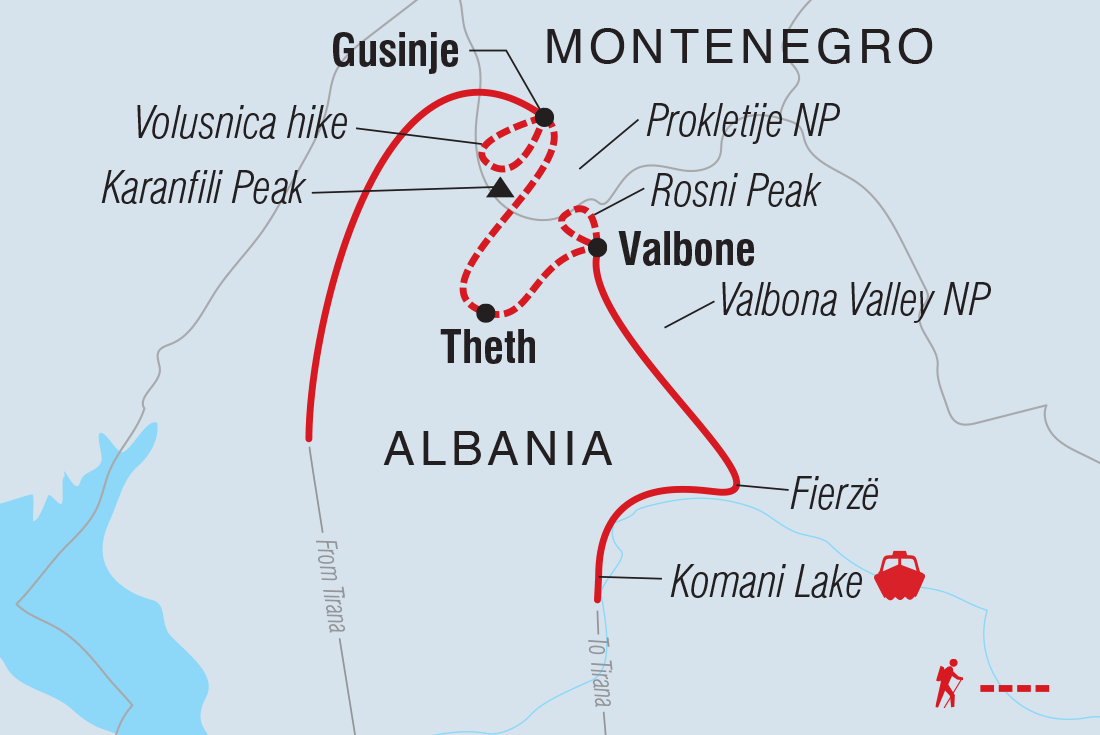 Hike the Albanian Alps Itinerary Map