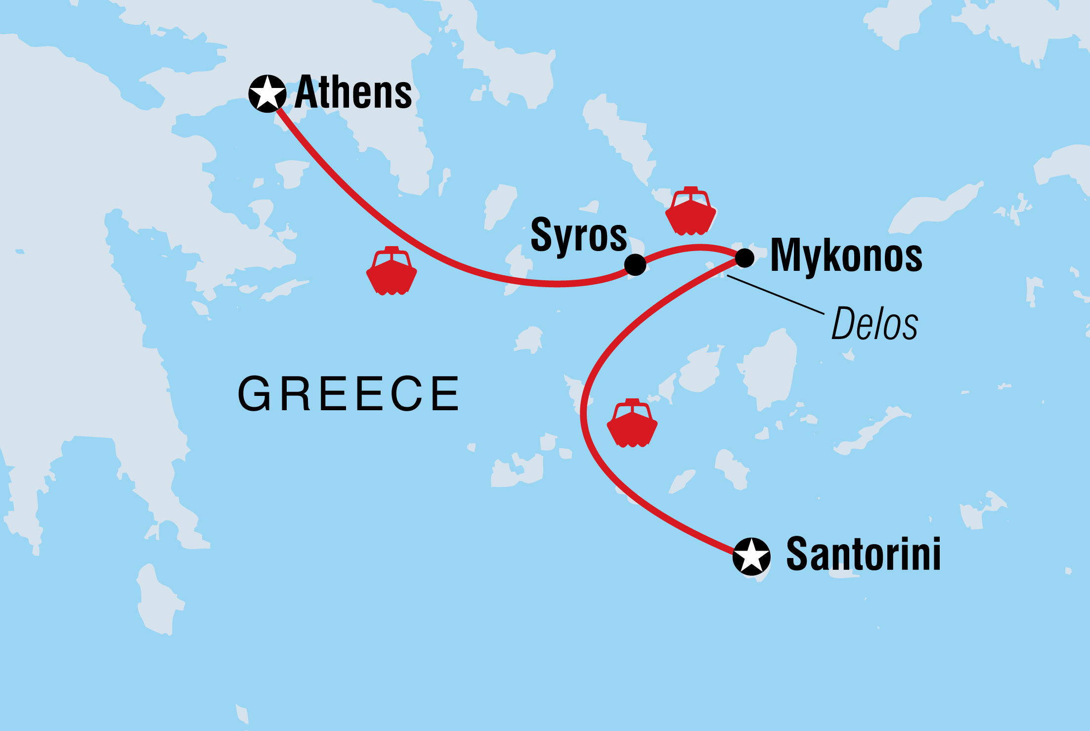Athens to Santorini Itinerary Map