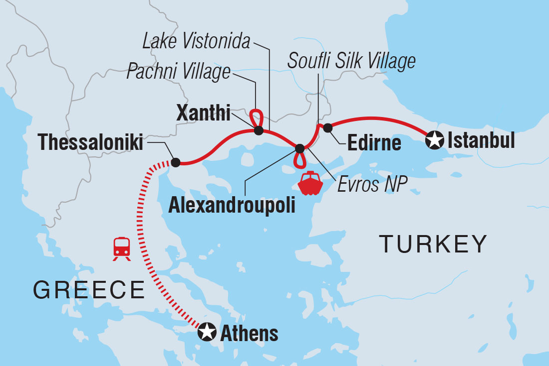 Greece & Turkey Adventure: Athens to Istanbul Itinerary Map