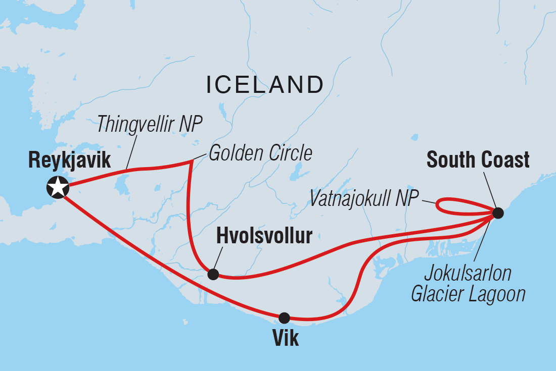 18 to 35s Six Days in Iceland Itinerary Map