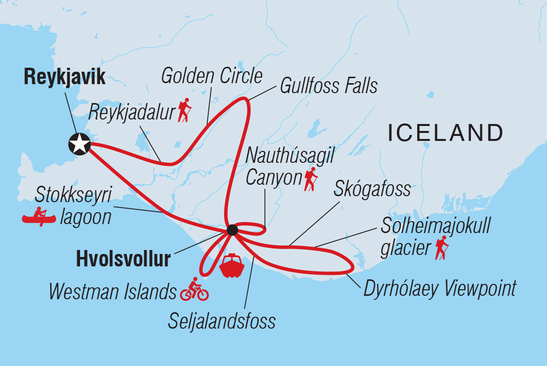 Iceland: Hike, Bike & Kayak Itinerary Map