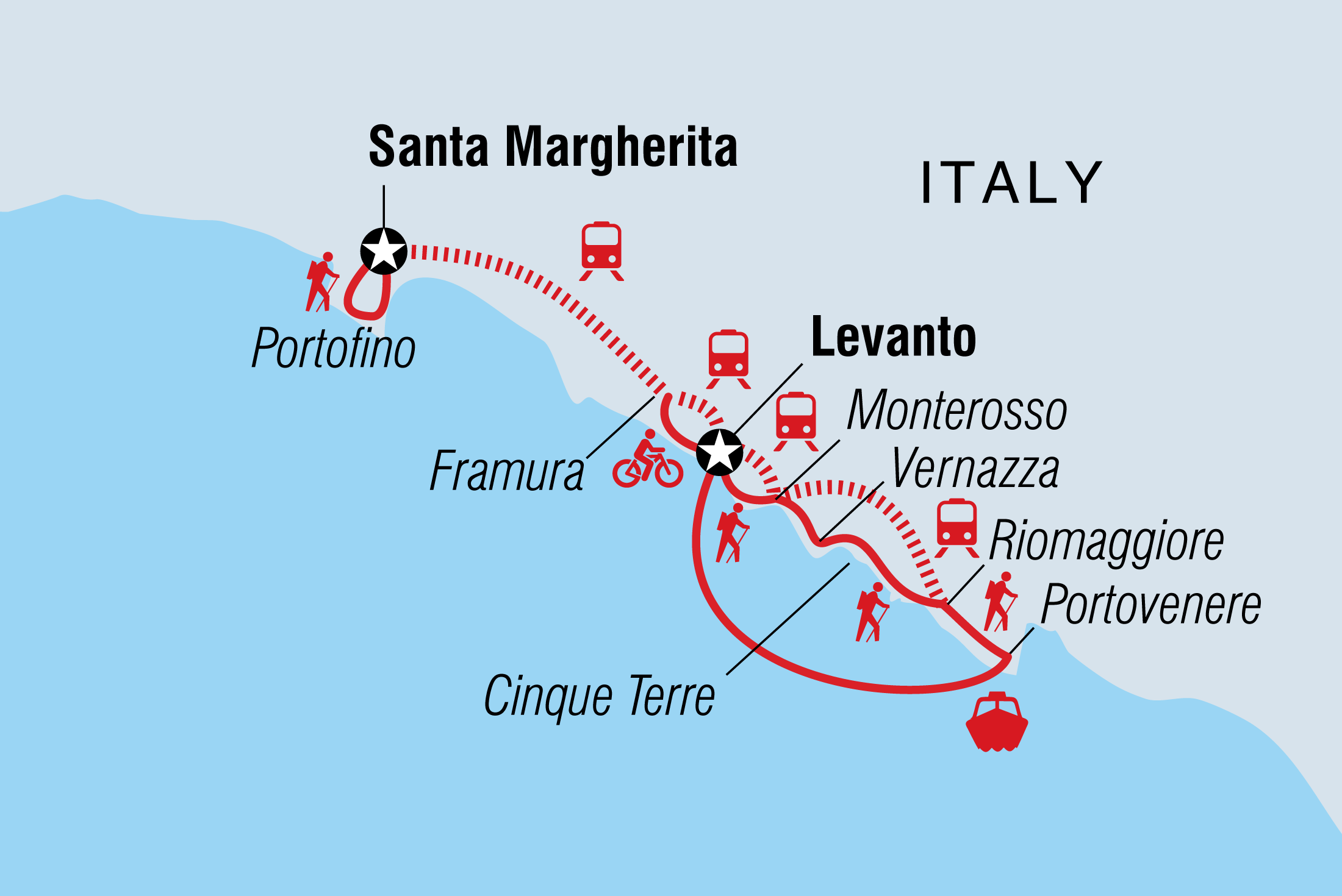 Cinque Terre: Hike, Bike & Kayak Itinerary Map