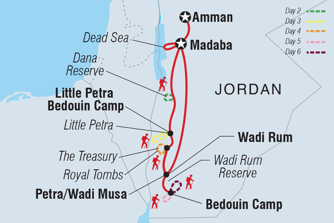 Hiking in Jordan: Petra and Wadi Rum route map