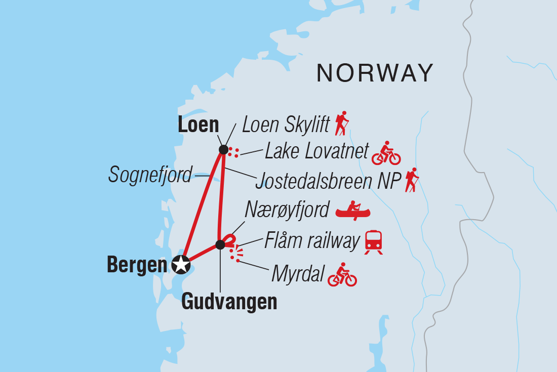 Norway: Hike, Bike & Kayak Itinerary Map