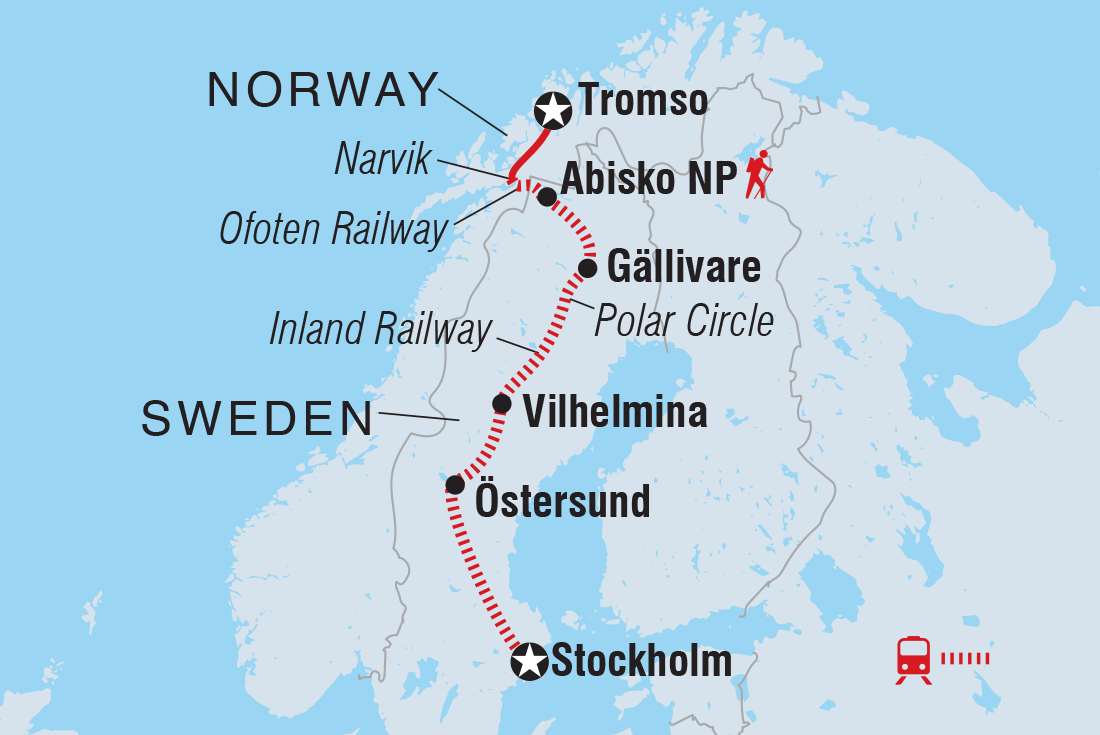 Northern Sweden by Rail Itinerary Map