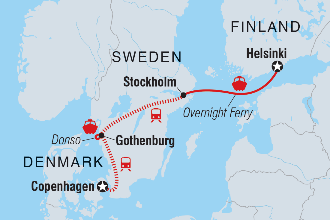 18 to 35s Essential Scandinavia Itinerary Map