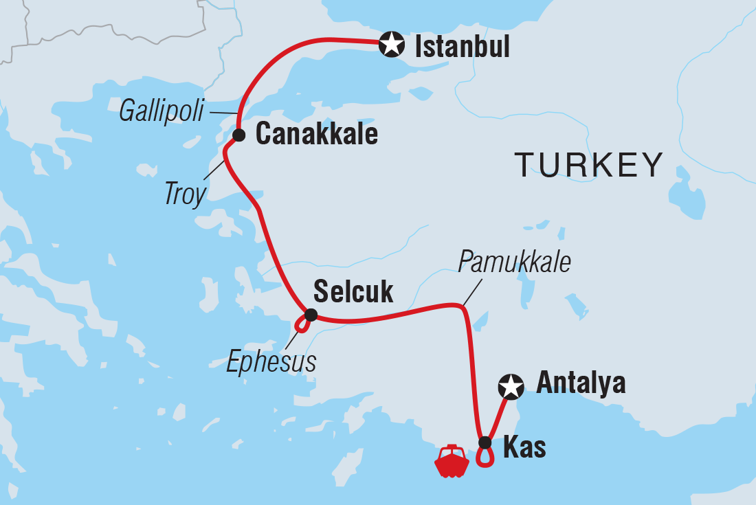 Western Turkey Family Holiday Itinerary Map