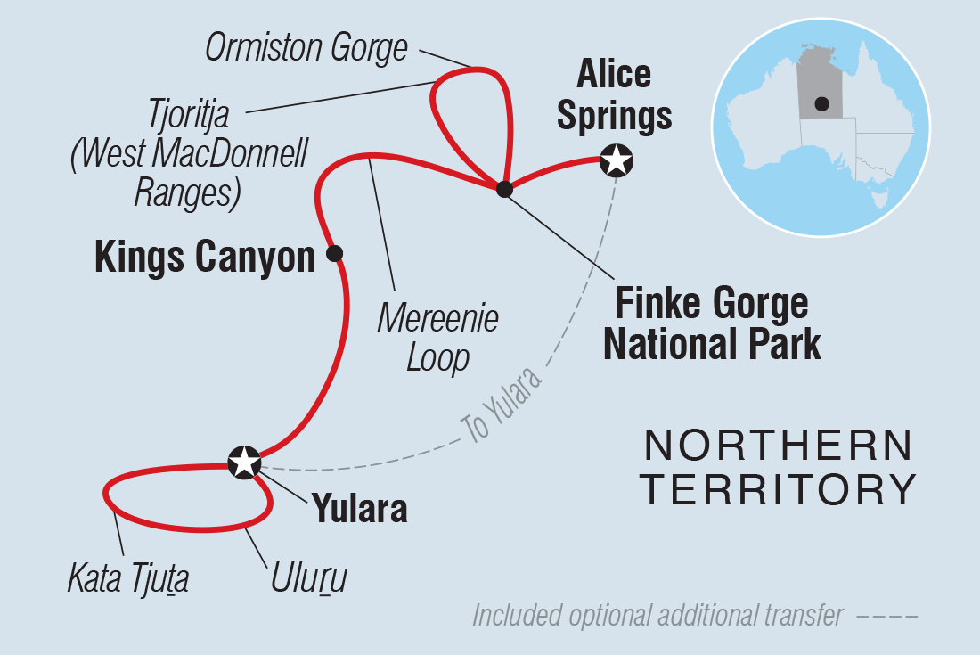 Central Australia & Uluru Family Holiday Itinerary Map
