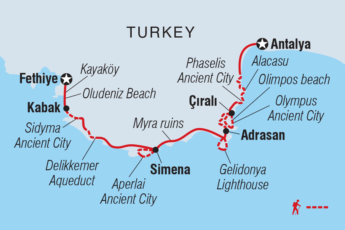 Walk the highlights of the Lycian Way route map