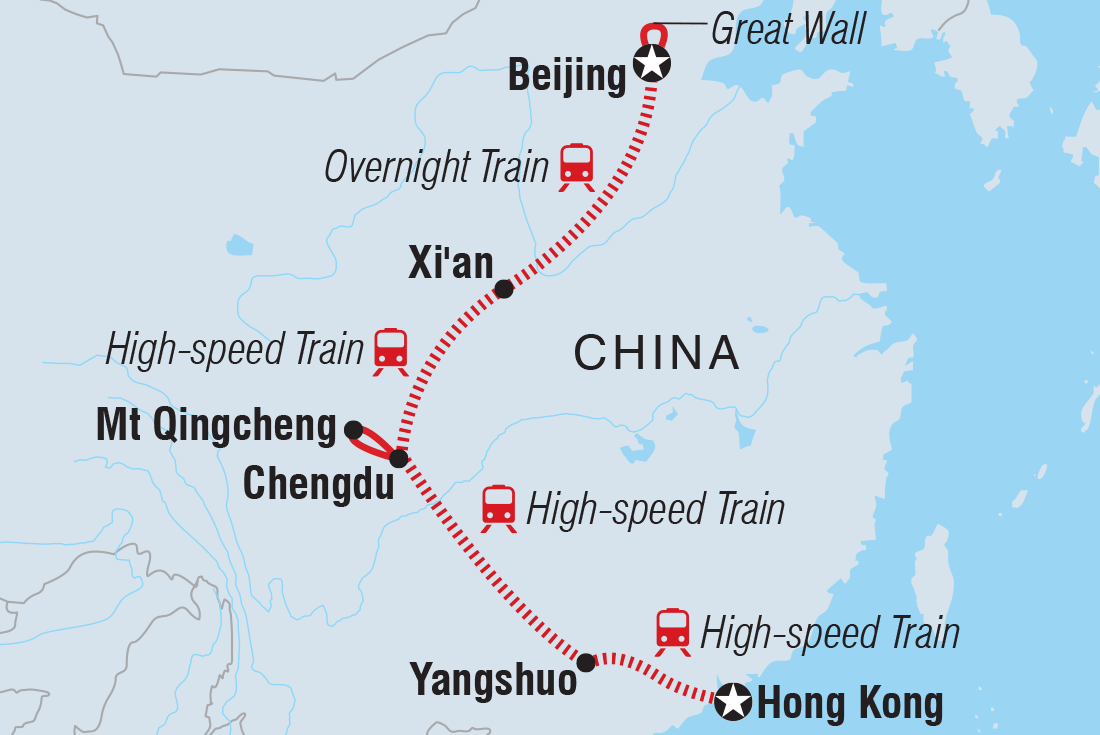 Beijing to Hong Kong Adventure route map