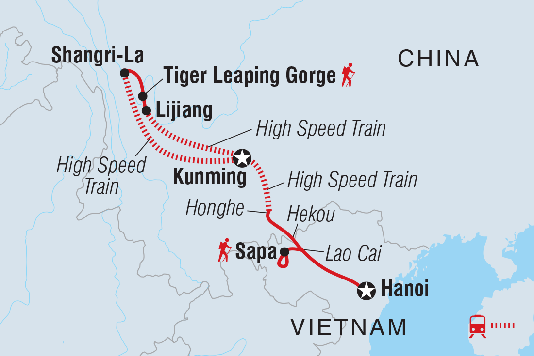 Vietnam & China: Hanoi to Kunming by Rail Itinerary Map