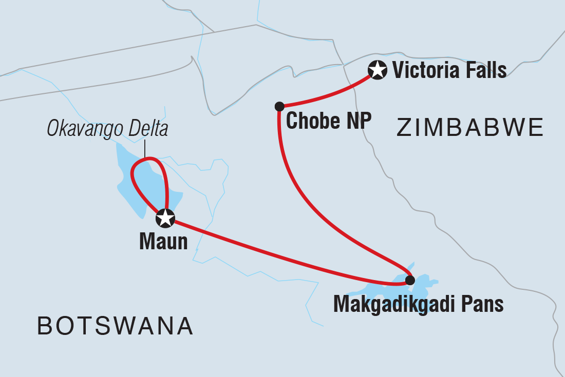 Botswana Family Safari Comfort Itinerary Map