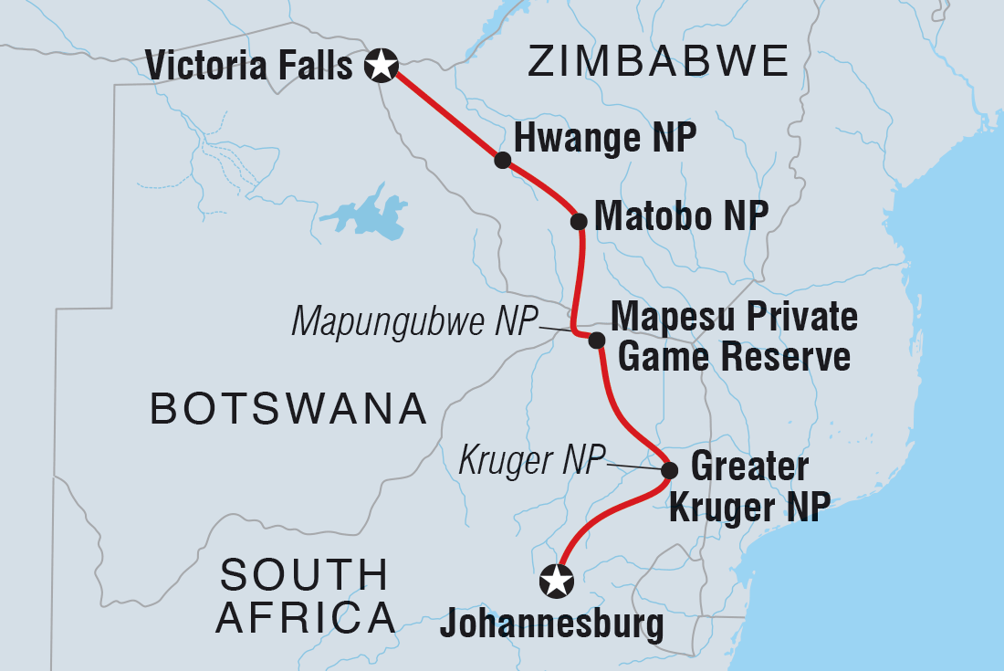 Southern Africa Safari Itinerary Map