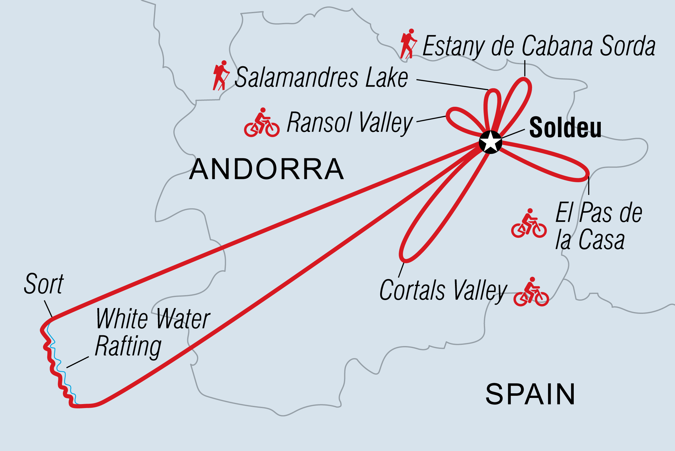 Andorra: Hike, Bike & Raft Itinerary Map