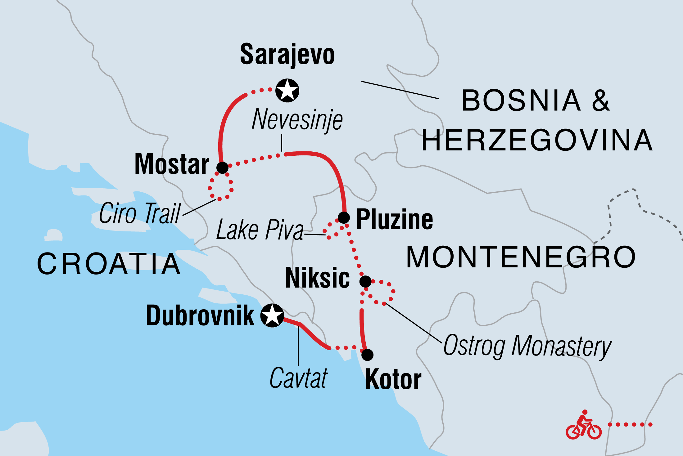 Cycle the Balkans Itinerary Map