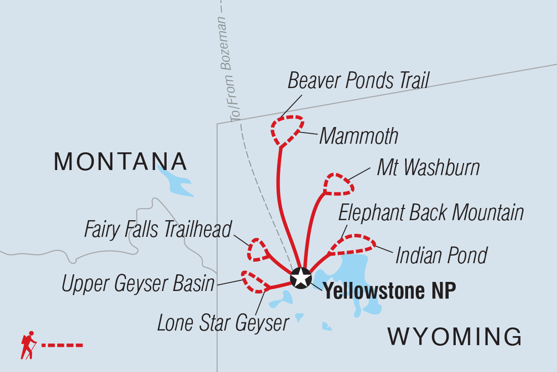 Hiking and Camping in Yellowstone route map