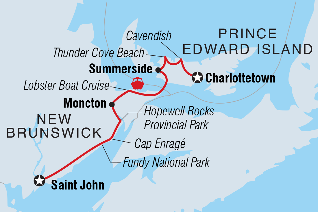 The Maritimes:  Prince Edward Island to New Brunswick route map