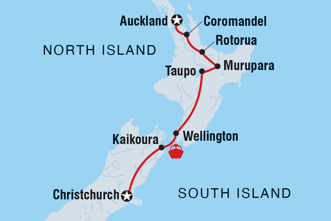 New Zealand North to South Island Adventure route map