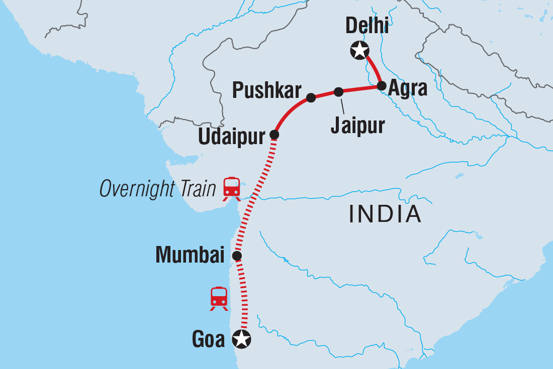 Delhi to Goa Itinerary Map
