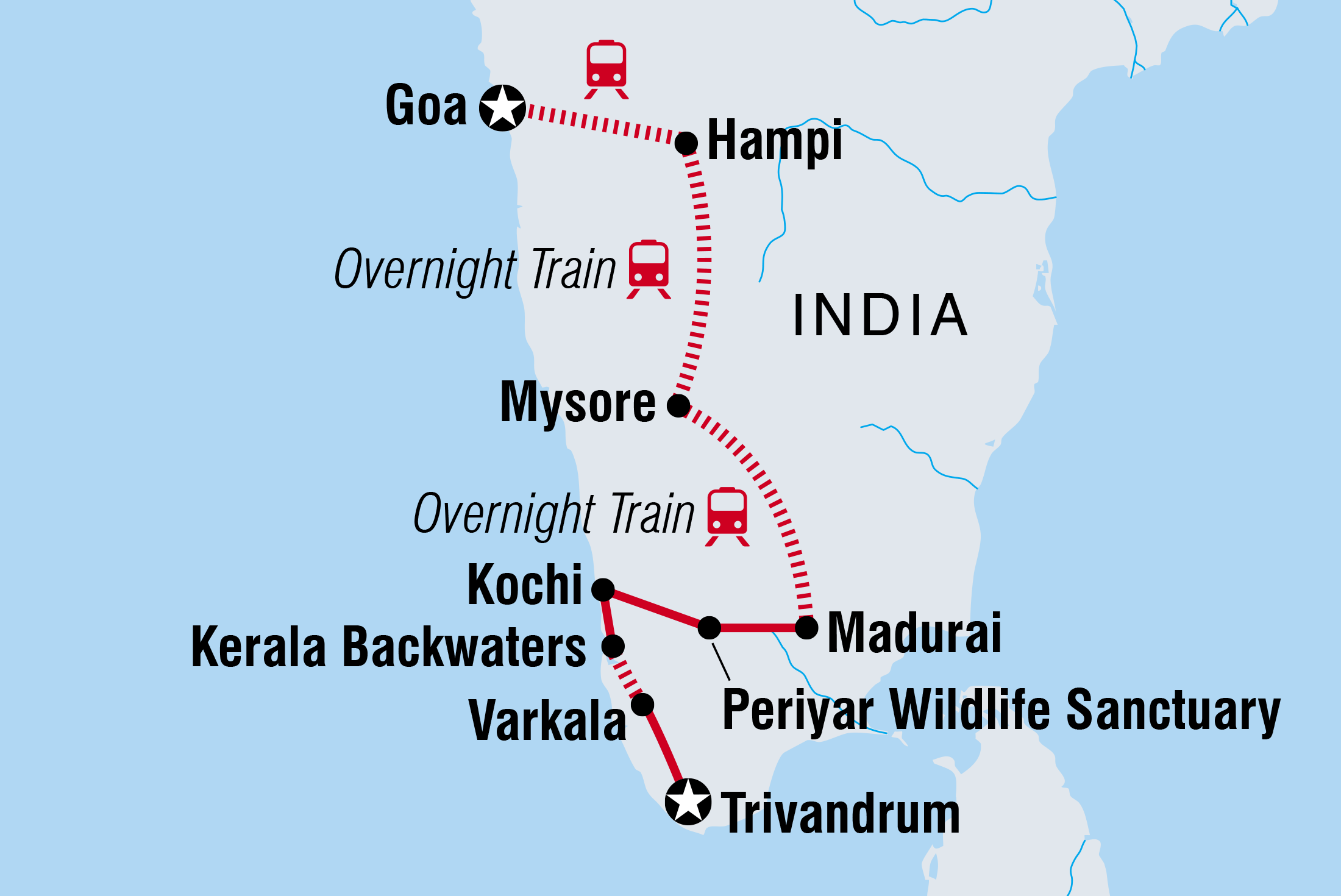 South India Revealed Itinerary Map