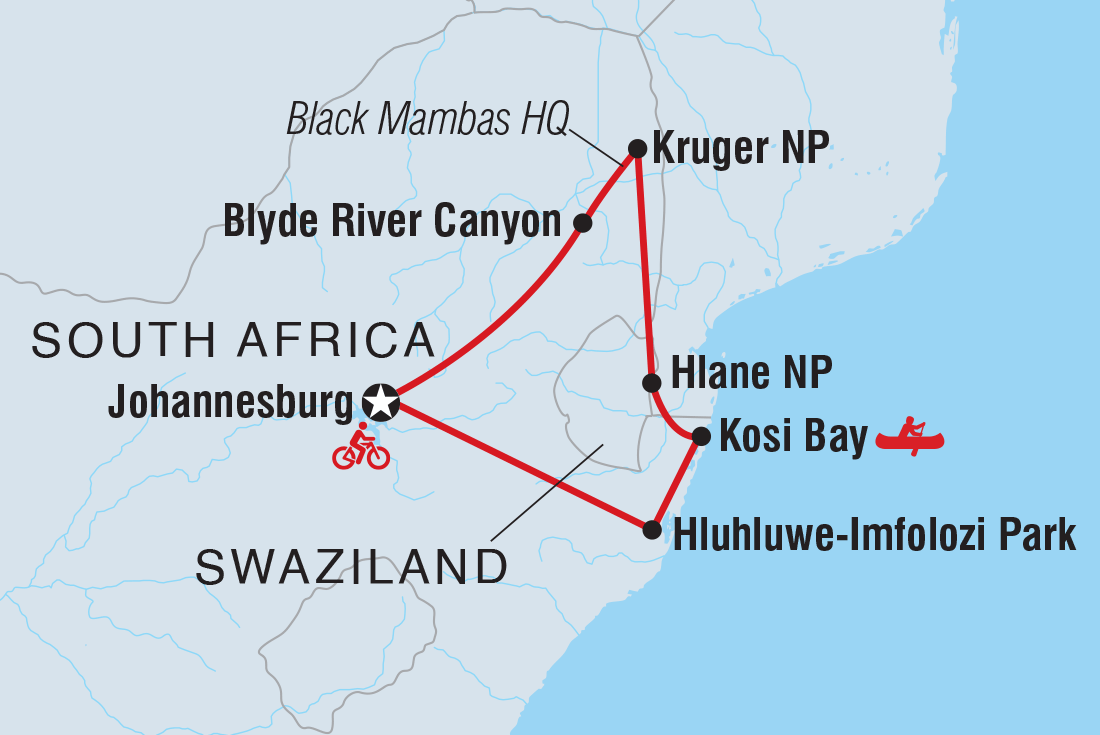 South Africa Family Safari with Teenagers Itinerary Map