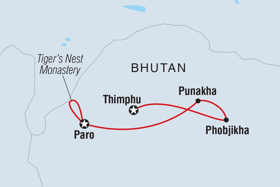 Premium Bhutan Itinerary Map
