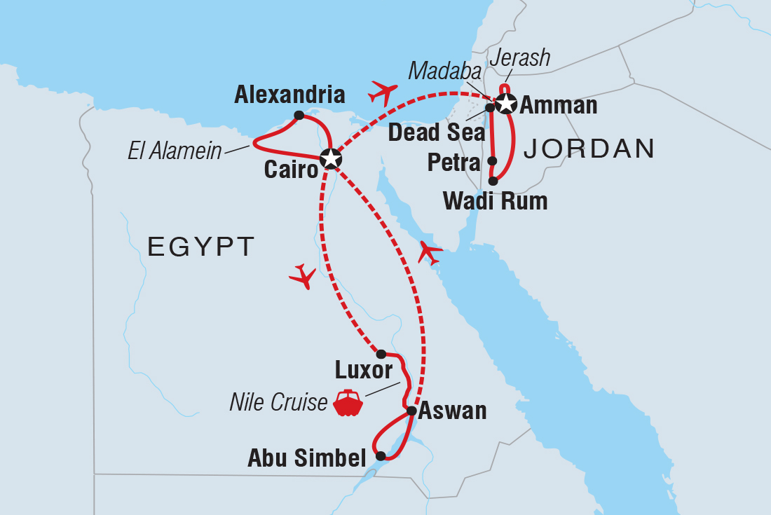 Premium Egypt & Jordan in Depth Itinerary Map