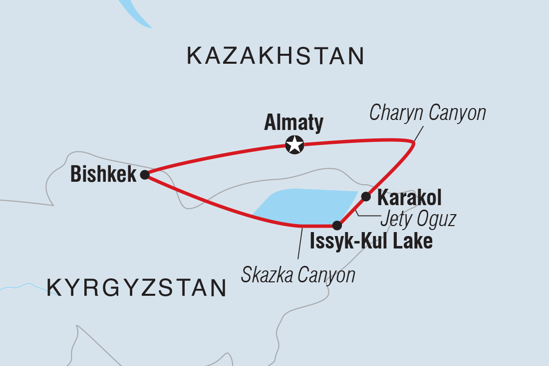 Premium Kazakhstan and Kyrgyzstan Itinerary Map