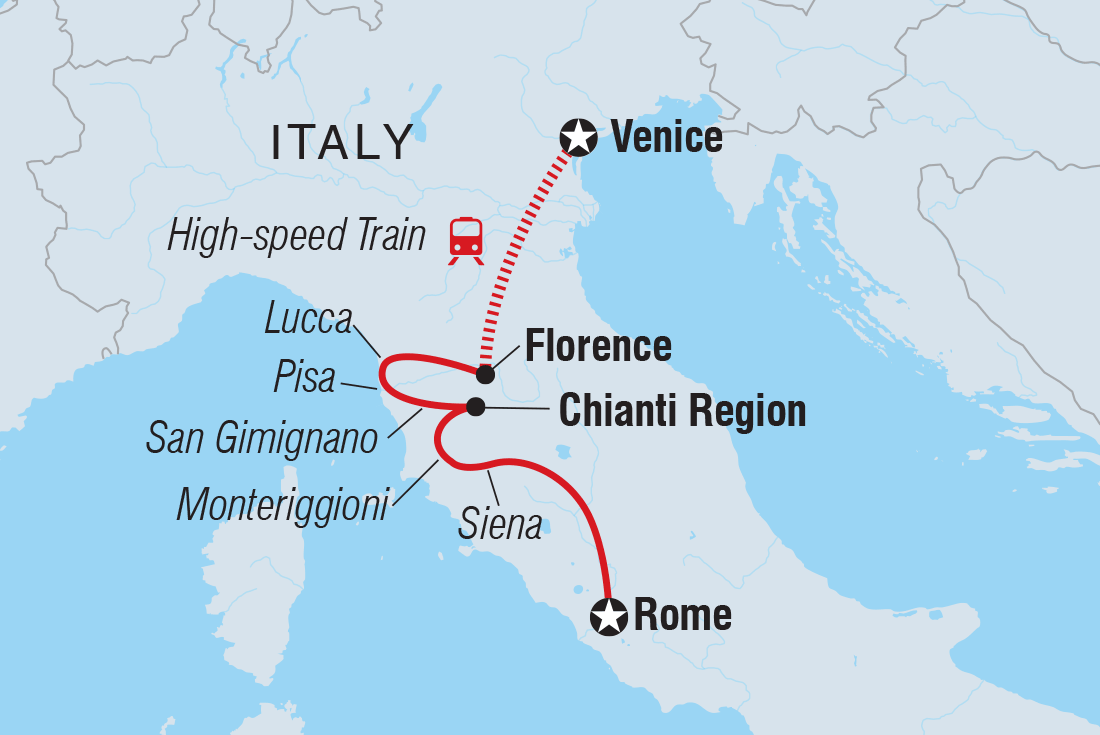Premium Rome to Venice Itinerary Map