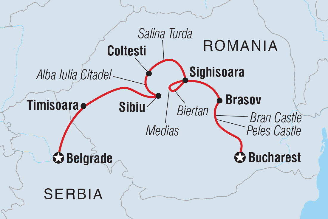 Premium Belgrade to Bucharest Itinerary Map