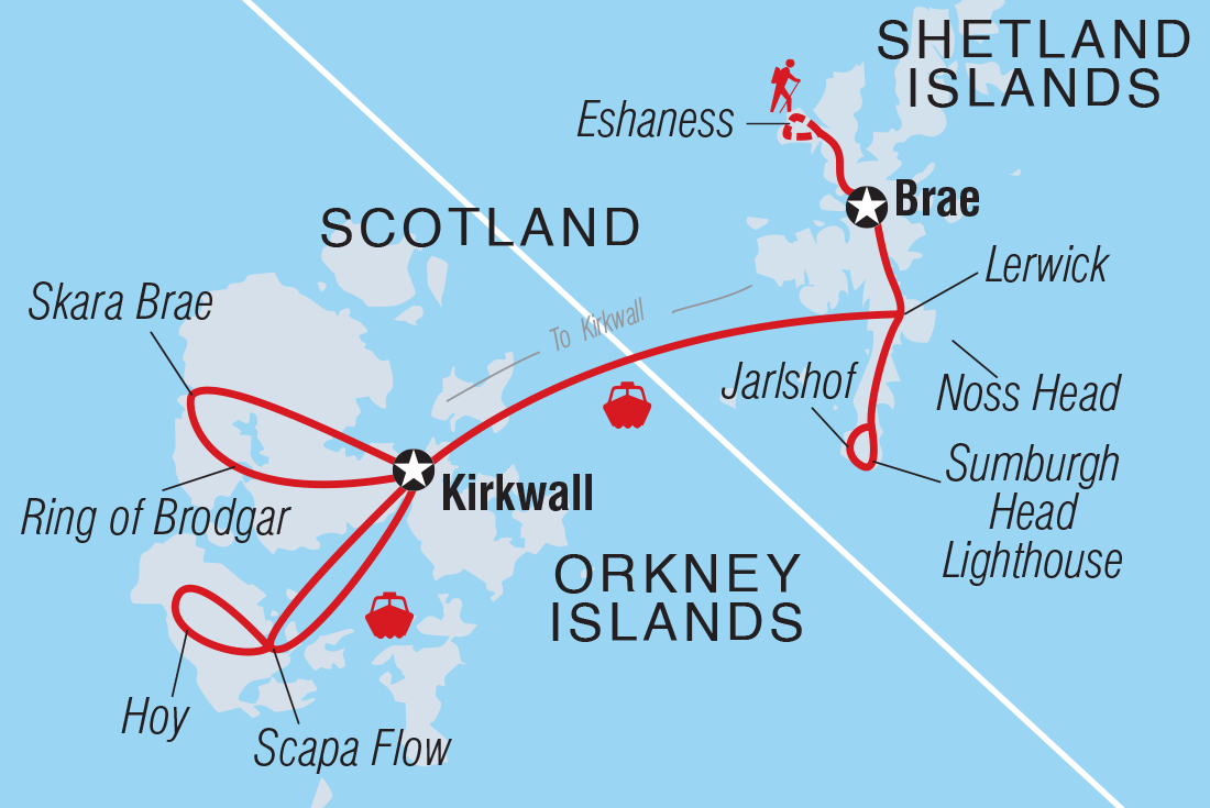 Scotland's Shetland and Orkney Islands route map