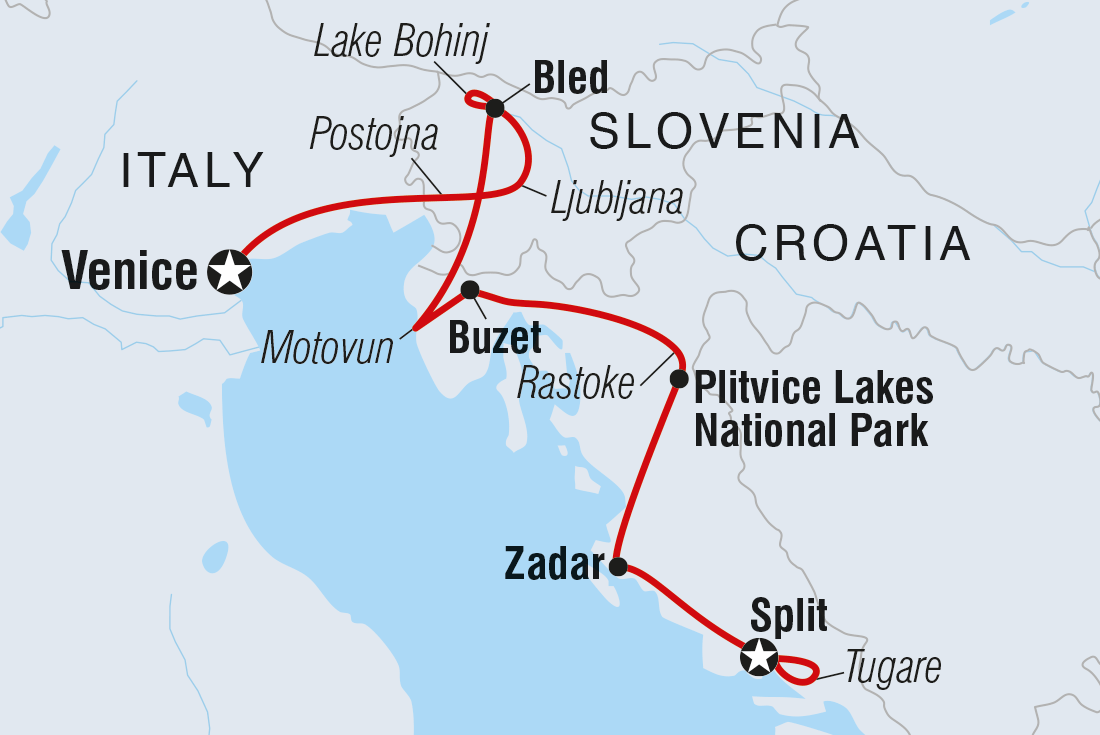 Premium Venice to Split Itinerary Map