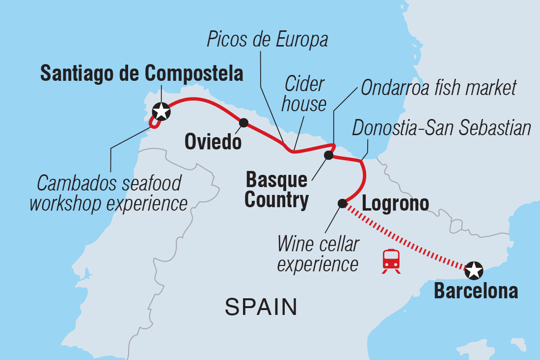 Northern Spain Real Food Adventure Itinerary Map