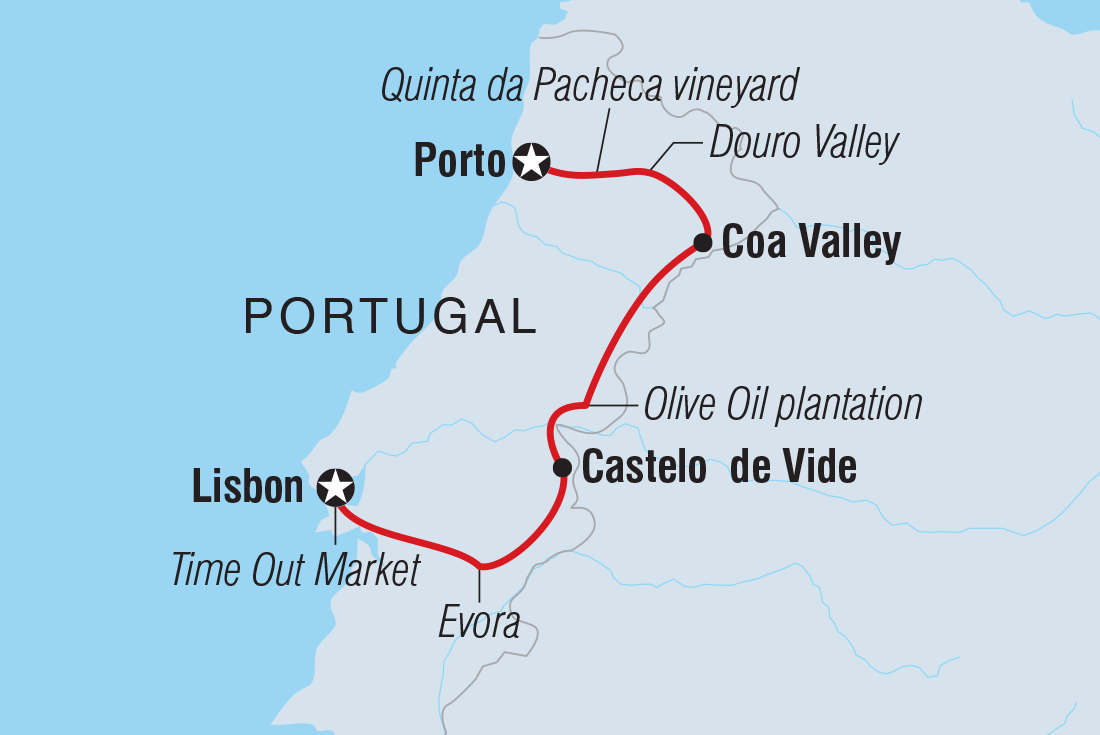 Portugal Real Food Adventure Itinerary Map