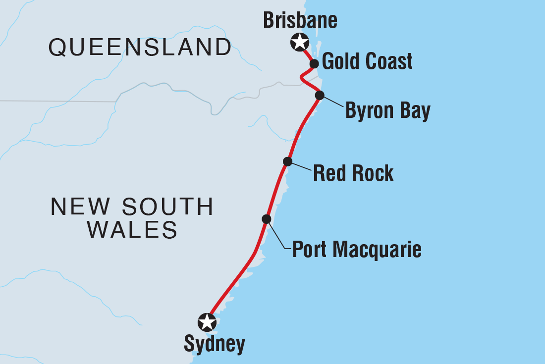 One Week from Sydney to Brisbane Itinerary Map