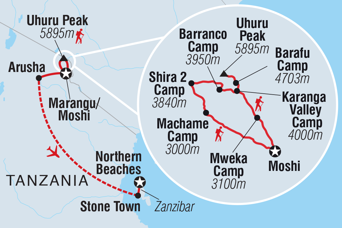 Kilimanjaro Machame Route & Zanzibar route map