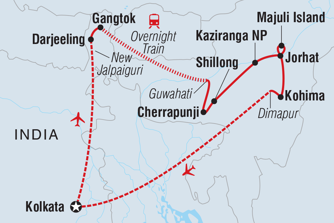 India Expedition: Sikkim, Assam & Nagaland Itinerary Map