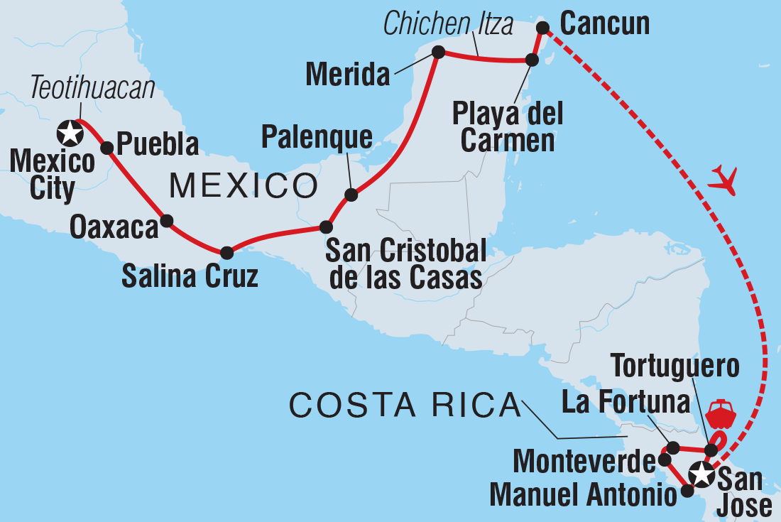 Best of Mexico & Costa Rica Itinerary Map