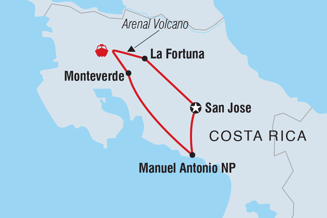 Costa Rica Family Holiday Itinerary Map