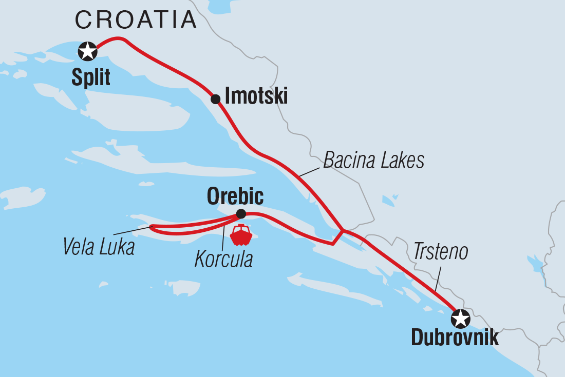 Premium Split to Dubrovnik Itinerary Map