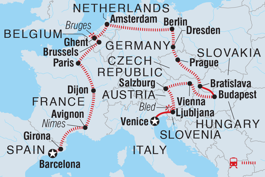 Barcelona to Venice Itinerary Map