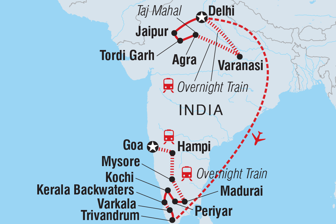 Simply North & South India route map