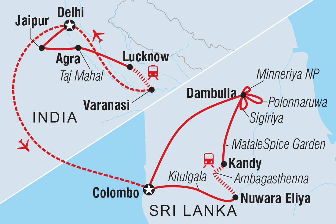 Premium India and Sri Lanka Itinerary Map